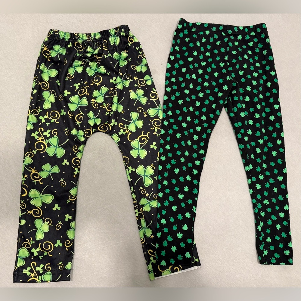 Kids 4T Green Shamrock Leggings Set Of Two